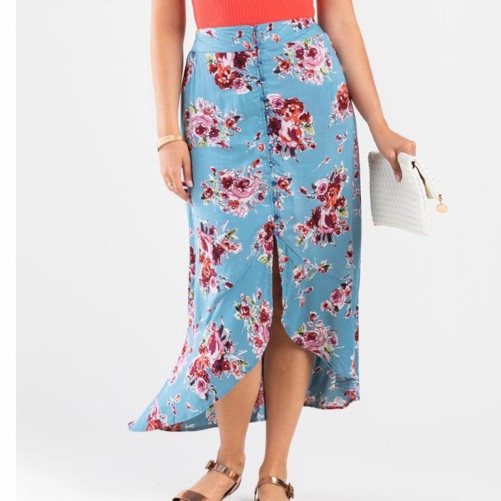 Floral print high low maxi skirt
